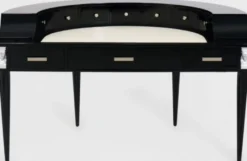 Casa Padrino Luxus Jugendstil Mahagoni Schreibtisch mit 10 Schubladen Schwarz / Silber / Grau / Weiß 144 x 79 x H. 91 cm - Halbrunder Bürotisch - Büromöbel - Luxus Qualität