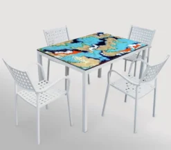 Casa Padrino Luxus Jugendstil Gartentisch Abstrakt Blau 140 × 80 cm - Rechteckiger Esstisch aus handbemaltem Lavastein - Gastronomie Möbel - Made in Italy