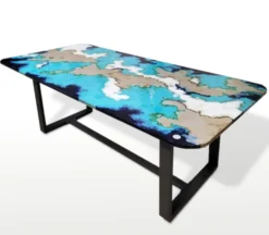 Casa Padrino Luxus Jugendstil Gartentisch Marmoriert Azur 200 × 100 cm - Rechteckiger Esstisch aus handbemaltem Lavastein - Gastronomie Möbel - Made in Italy