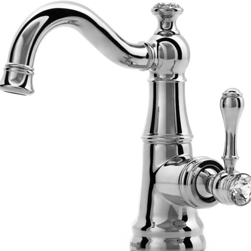 Casa Padrino Luxus Jugendstil Waschtischarmatur mit Kristallglas H. 20,8 cm - Verschiedene Farben - Neoklassische Badezimmer Accessoires - Luxus Bad Zubehör