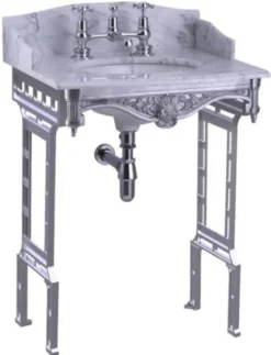 Casa Padrino Luxus Jugendstil Stand Waschtisch Weiß / Aluminium mit Marmorplatte - 650 x 575 x 957 mm