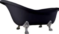Casa Padrino Luxus Jugendstil Badewanne Schwarz / Silber 174 x 83 x H. 81 cm - Freistehende Retro Badewanne mit Löwenfüßen - Retro Badezimmer Möbel