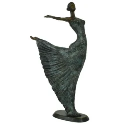 Casa Padrino Luxus Jugendstil Bronze Skulptur Tänzerin Antikgrün Bronze auf Marmorsockel H 63 cm - Bronzefigur - Dekofigur - Deko Accessoires
