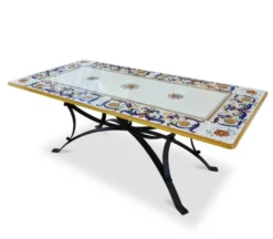 Casa Padrino Luxus Jugendstil Gartentisch Ornamentbordüre 200 × 100 cm - Rechteckiger Esstisch aus handbemaltem Lavastein - Gastronomie Möbel - Made in Italy
