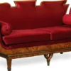 Casa Padrino Luxus Jugendstil 2er Sofa Bordeauxrot / Hellbraun 194 x 78 x H. 90 cm - Wohnzimmer Sofa mit edlem Samstoff - Barock & Jugendstil Möbel