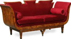 Casa Padrino Luxus Jugendstil 2er Sofa Bordeauxrot / Hellbraun 194 x 78 x H. 90 cm - Wohnzimmer Sofa mit edlem Samstoff - Barock & Jugendstil Möbel