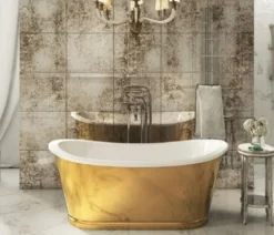 Casa Padrino Luxus Jugendstil Badewanne Gold / Weiß 167,5 x 76,1 x H. 71,1 cm - Freistehende Retro Badewanne - Luxus Jugendstil Badezimmer Möbel
