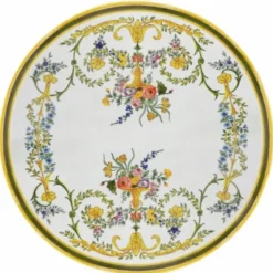Casa Padrino Luxus Jugendstil Esstisch Weiß / Gelb / Bunt / Schwarz Ø 140 cm - Runder Gartentisch - Gastronomie & Garten Möbel - Made in Italy