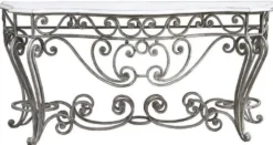 Casa Padrino Luxus Jugendstil Konsole Silber / Weiß 187 x 55 x H. 88 cm - Handgefertigter Schmiedeeisen Konsolentisch mit Massivholz Tischplatte - Wohnzimmer Garten Terrassen Möbel