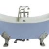 Casa Padrino Luxus Jugendstil Gusseisen Badewanne Hellblau / Weiß / Silber 180 x 77 x H. 79 cm - Gebogene freistehende Badewanne - Barock & Jugendstil Badezimmer Möbel