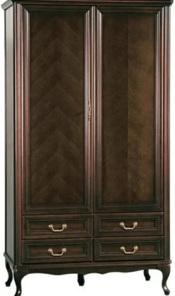Casa Padrino Luxus Jugendstil Schlafzimmerschrank Dunkelbraun 114,5 x 60 x H. 206 cm - Massivholz Kleiderschrank mit 2 Türen und 4 Schubladen - Barock & Jugendstil Schlafzimmer Möbel