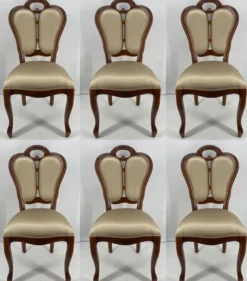 Casa Padrino Luxus Jugendstil Esszimmerstuhl 6er Set Gold / Braun 48 x 43 x H. 104,5 cm - Gepolsterte Massivholz Stühle - Jugendstil Esszimmermöbel
