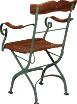Casa Padrino Luxus Jugendstil Gartenstuhl mit Armlehnen Braun / Grün 57 x 50 x H. 92 cm - Garten & Terrassen Stuhl - Jugendstil Garten & Terrassen Möbel