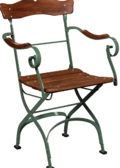 Casa Padrino Luxus Jugendstil Gartenstuhl mit Armlehnen Braun / Grün 57 x 50 x H. 92 cm - Garten & Terrassen Stuhl - Jugendstil Garten & Terrassen Möbel