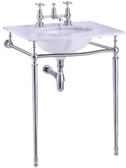 Casa Padrino Luxus Jugendstil Stand Waschtisch Weiß / Chrom mit Marmorplatte B 65cm - Art Deco Waschbecken Barock Antik Stil