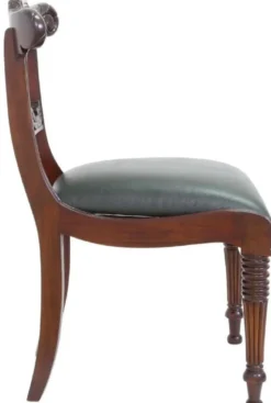 Casa Padrino Luxus Jugendstil Mahagoni Esszimmer Stuhl mit Echtleder Dunkelbraun / Grün 52 x 58 x H. 90 cm - Massivholz Leder Küchen Stuhl - Barock & Jugendstil Esszimmer Möbel