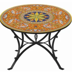 Casa Padrino Luxus Jugendstil Esstisch Orange / Bunt / Schwarz Ø 140 cm - Runder Gartentisch - Gastronomie Möbel - Made in Italy