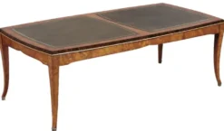 Casa Padrino Luxus Jugendstil Couchtisch Hellbraun / Braun 150 x 75 x H. 47 cm - Eleganter Massivholz Wohnzimmertisch mit hochwertigem Echtleder - Barock & Jugendstil Wohnzimmer Möbel