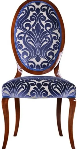 Casa Padrino Luxus Jugendstil Esszimmerstuhl 6er Set Blau / Creme / Braun 51 x 48 x H. 106 cm - Elegante Küchenstühle mit Muster - Barock & Jugendstil Esszimmer Möbel - Luxus Qualität