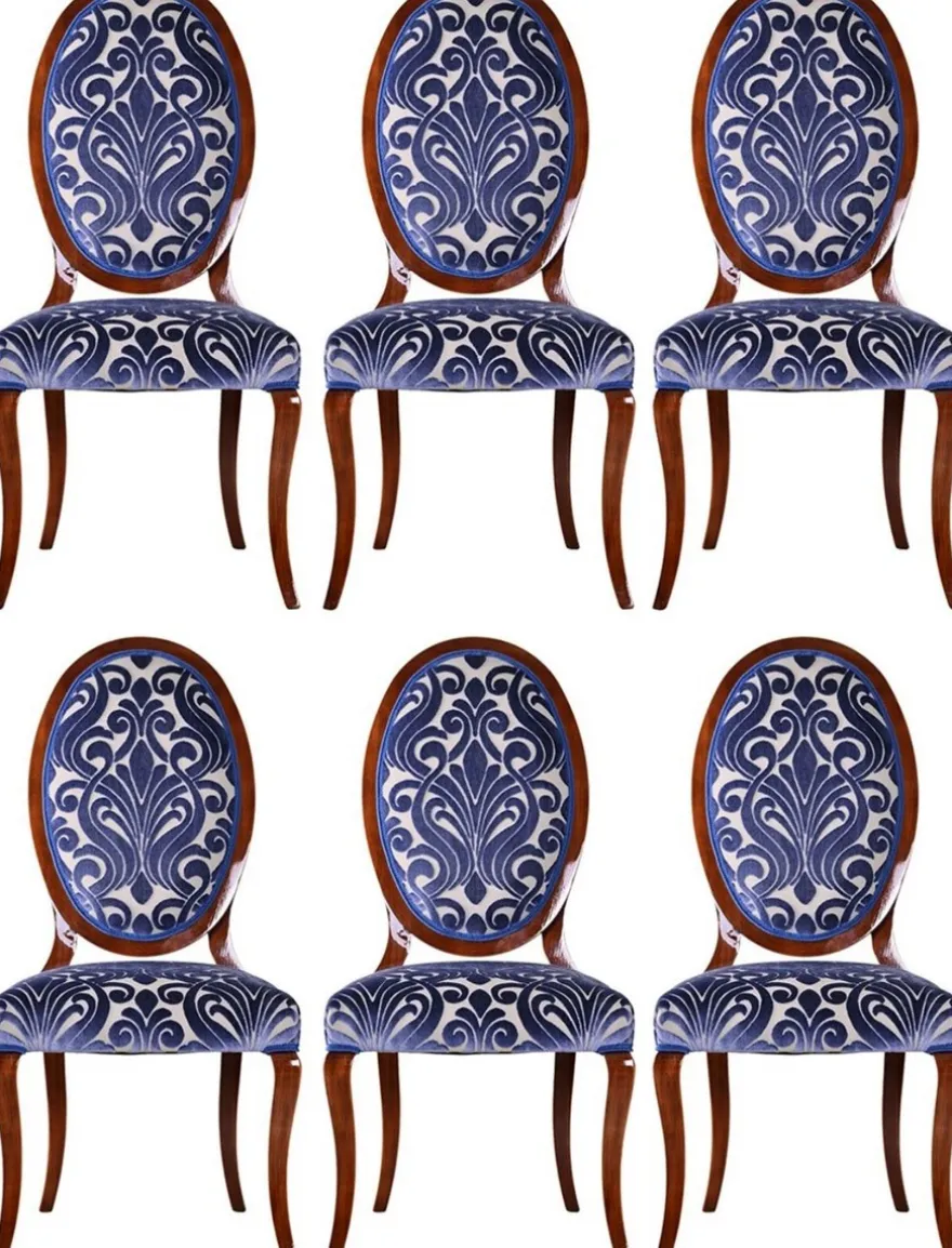Casa Padrino Luxus Jugendstil Esszimmerstuhl 6er Set Blau / Creme / Braun 51 x 48 x H. 106 cm - Elegante Küchenstühle mit Muster - Barock & Jugendstil Esszimmer Möbel - Luxus Qualität