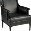 Casa Padrino Luxus Jugendstil Leder Sessel Schwarz / Antik Messing 69,5 x 74,7 x H. 89 cm - Echtleder Wohnzimmer Sessel - Leder Möbel - Wohnzimmer Möbel - Barock Möbel - Jugendstil Möbel