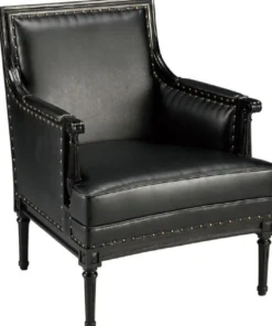 Casa Padrino Luxus Jugendstil Leder Sessel Schwarz / Antik Messing 69,5 x 74,7 x H. 89 cm - Echtleder Wohnzimmer Sessel - Leder Möbel - Wohnzimmer Möbel - Barock Möbel - Jugendstil Möbel