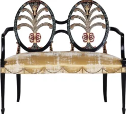 Casa Padrino Luxus Jugendstil Sitzbank mit Armlehnen Gold / Schwarz - Handgefertigte Massivholz Bank - Barock & Jugendstil Wohnzimmer Möbel