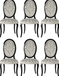 Casa Padrino Luxus Jugendstil Esszimmerstuhl 6er Set Grau / Schwarz 51 x 48 x H. 106 cm - Elegante Küchenstühle mit Muster - Barock & Jugendstil Esszimmer Möbel - Luxus Qualität