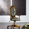Casa Padrino Luxus Jugendstil Bürostuhl Vintage Grün / Braun 56 x 47 x H. 110-120 cm - Höhenverstellbarer Schreibtischstuhl mit Echtleder - Barock & Jugendstil Büro Möbel