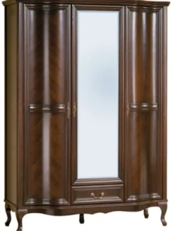 Casa Padrino Luxus Jugendstil Schlafzimmerschrank Dunkelbraun 147,8 x 63,5 x H. 206 cm - Massivholz Kleiderschrank mit 3 Türen und Schublade - Barock & Jugendstil Schlafzimmer Möbel