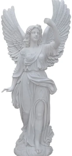 Casa Padrino Luxus Jugendstil Marmor Deko Skulptur Engel Weiß H. 215 cm - Prunkvolle Garten Marmor Deko Figur - Barock & Jugendstil Garten Marmor Deko Accessoires - Edel & Prunkvoll