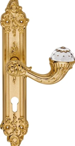 Casa Padrino Luxus Jugendstil Türgriff mit Platte und Swarovski Kristallglas Gold 15,5 x H. 33,5 cm - Hotel Accessoires B!