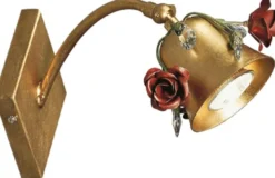 Casa Padrino Luxus Jugendstil Wandleuchte Rosen mit Swarovski Kristallglas und schwenkbarem Lampenschirm Gold / Rot 12 x 16 x H. 23 cm - Barock & Jugendstil Wandleuchten