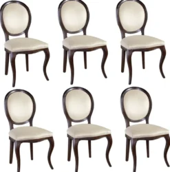 Casa Padrino Luxus Jugendstil Esszimmer Set Dunkelbraun / Cremefarben 51 x 44 x H. 99 cm - 6 Esszimmerstühle - Esszimmermöbel