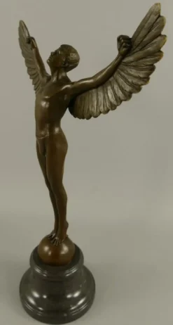 Casa Padrino Luxus Jugendstil Deko Skulptur Icarus Bronze / Schwarz 27 x 12 x H. 40 cm - Bronze Figur mit Marmorsockel - Barock & Jugendstil Bronze Skulpturen