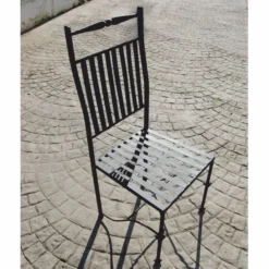 Casa Padrino Luxus Jugendstil Schmiedeeisen Gartenstuhl mit Sitzkissen Schwarz / Weiß H. 110 cm