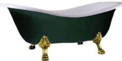Casa Padrino Luxus Jugendstil Badewanne Weiß / Moosgrün / Gold 188 x 83 x H. 69 cm - Freistehende Retro Badewanne mit Löwenfüßen - Retro Badezimmer Möbel