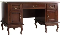 Casa Padrino Luxus Jugendstil Schreibtisch Dunkelbraun 160 x 79 x H. 80 cm - Massivholz Bürotisch mit 3 Schubladen und 2 Türen - Jugendstil Massivholz Büro Möbel