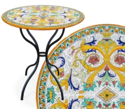 Casa Padrino Luxus Jugendstil Gartentisch Blütenranken Ø 80 cm - Runder Esstisch aus handbemaltem Lavastein - Gastronomie Möbel - Made in Italy