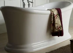 Casa Padrino Luxus Jugendstil Acryl Badewanne Weiß 177,5 x 88,5 x H. 74,5 cm - Gebogene freistehende Retro Antik Badewanne - Barock & Jugendstil Badezimmer Möbel