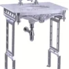 Casa Padrino Luxus Jugendstil Stand Waschtisch Weiß / Aluminium mit Marmorplatte - Höhe 805 mm, Breite 650 mm, Tiefe 575 mm