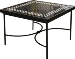 Casa Padrino Luxus Jugendstil Couchtisch Schwarz / Weiß 80 x 80 x H. 45 cm - Handgefertigter Schmiedeeisen Tisch mit Keramik Fliesen Tischplatte - Wohnzimmer Garten Terrassen Tisch Möbel