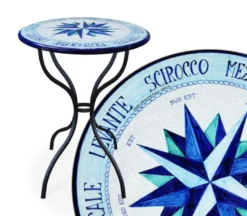 Casa Padrino Luxus Jugendstil Gartentisch Windrose Blau Ø 60 cm - Runder Esstisch aus handbemaltem Lavastein - Gastronomie Möbel - Made in Italy
