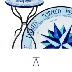 Casa Padrino Luxus Jugendstil Gartentisch Windrose Blau Ø 60 cm - Runder Esstisch aus handbemaltem Lavastein - Gastronomie Möbel - Made in Italy