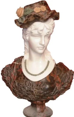 Casa Padrino Luxus Jugendstil Marmor Deko Büste Dame Weiß / Braun H. 60 cm