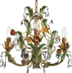 Casa Padrino Luxus Jugendstil Kristall Kronleuchter Rosen & Blumen Grün / Mehrfarbig Ø 60 x H. 60 cm - Barock & Jugendstil Wohnzimmer Kronleuchter