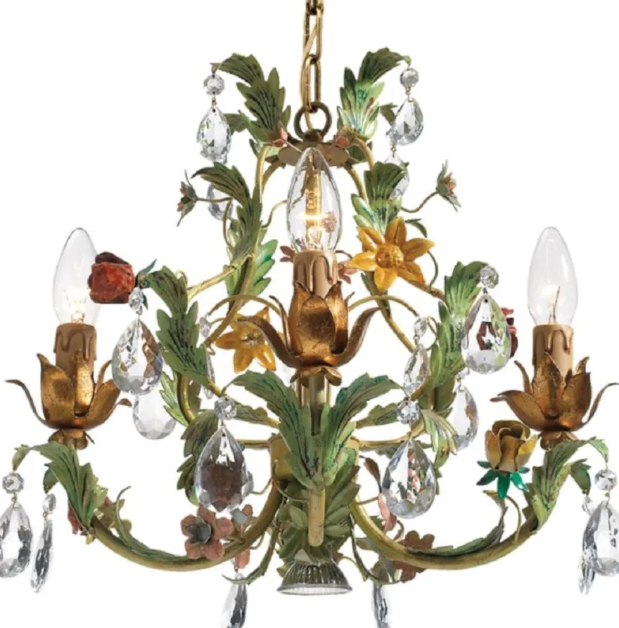 Casa Padrino Luxus Jugendstil Kristall Kronleuchter Rosen & Blumen Grün / Mehrfarbig Ø 60 x H. 60 cm - Barock & Jugendstil Wohnzimmer Kronleuchter