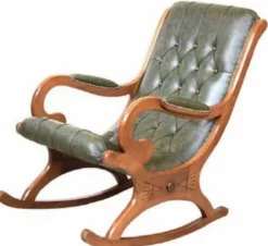 Casa Padrino Luxus Jugendstil Schaukelsessel Grün / Braun - Handgefertigter Kunstleder Schaukelstuhl mit Armlehnen - Barock & Jugendstil Wohnzimmer & Büro Möbel - Luxus Qualität - Made in Italy