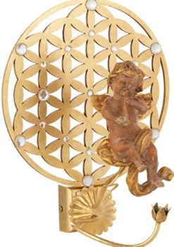 Casa Padrino Luxus Jugendstil LED Wandleuchte Engel Gold 27,5 x 24 x H. 34 cm - Elegante Metall Wandleuchte mit Swarovski Kristallglas - Barock & Jugendstil Wandleuchten