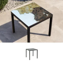 Casa Padrino Luxus Jugendstil Gartentisch Marmoriert Braun 70 × 70 cm - Quadratischer Esstisch aus handbemaltem Lavastein - Gastronomie Möbel - Made in Italy